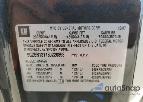 2008 Saturn Outlook Xe from USA, damaged, VIN 5GZER13718J220858